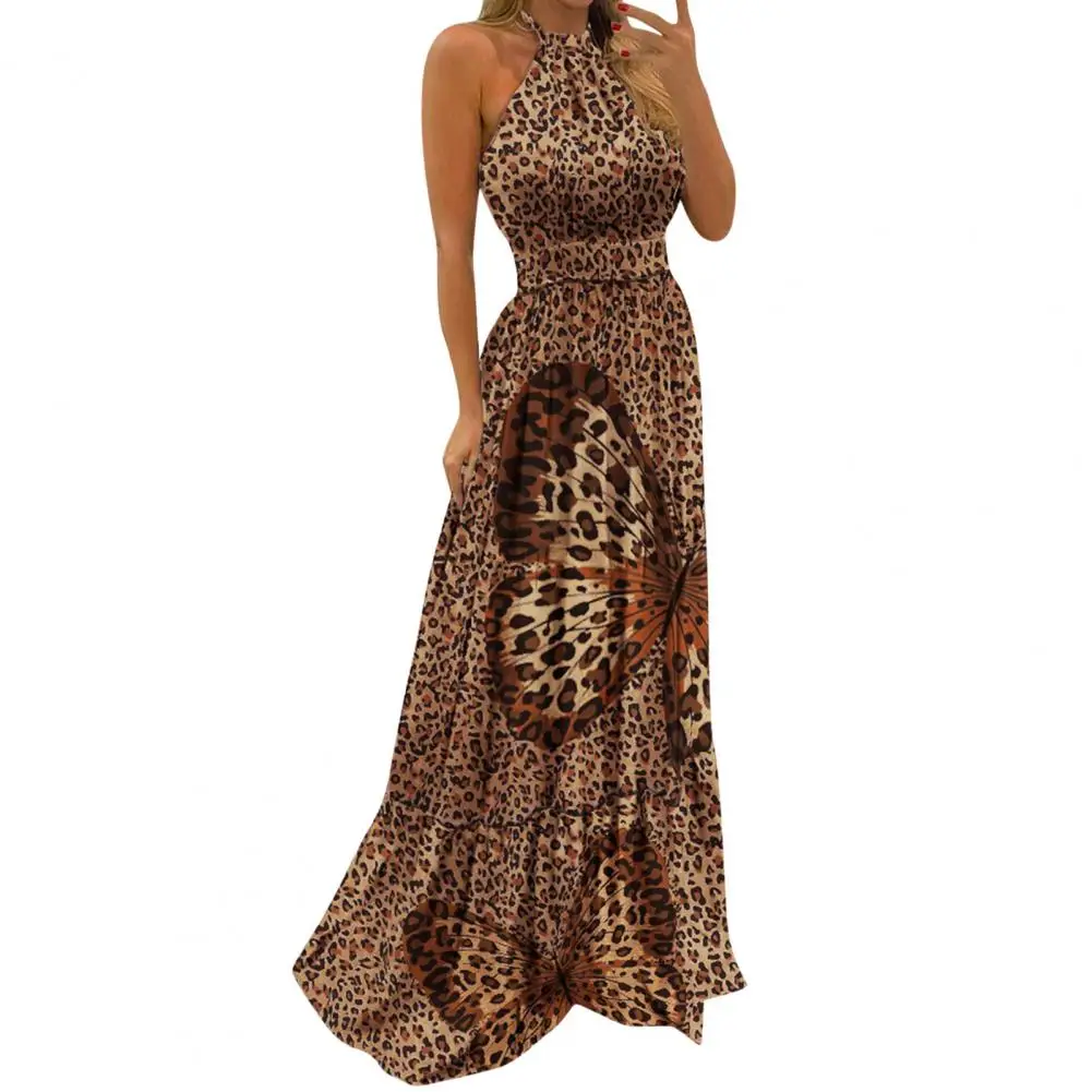 

Elegant Sleeveless Halter Dress for Women Ethnic Print Sexy Sleeveless Long Dress Women Maxi Dress Party Dress Vestidos mujer