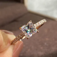 Pure 18K Rose Gold Ring Romantic design Moissanite Ring Anniversary Ring princess square cut female personality fresh style