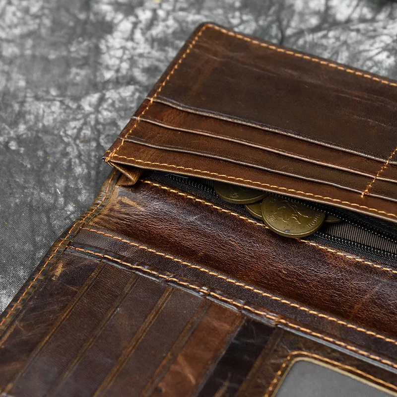 Мужской кошелек в виде дракона из натуральной кожи двойной длинный с карманом на