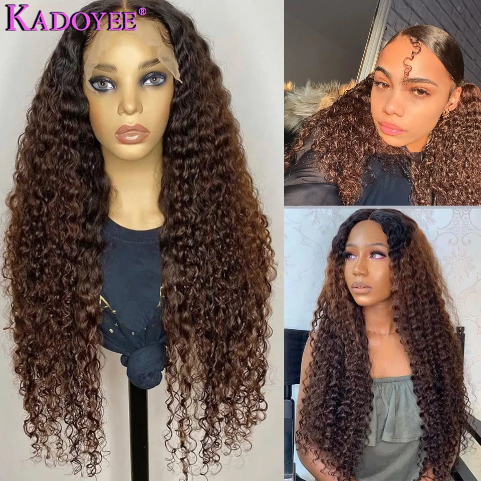 

1B/2 Ombre Dark Brown Curly Wig Colored Lace Front Human Hair Wig for Women 13x4 Brazilian Remy Hair Lace Wig Pre-plucked 150%