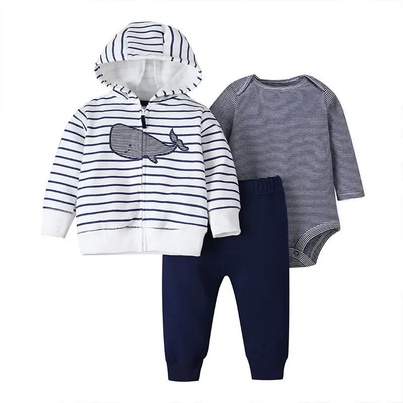 

Autumn and Winter Baby Cartoon Three-piece Baby Print Zipper Jacket Suit Casual Cute Simple Fashion Children's Clothing