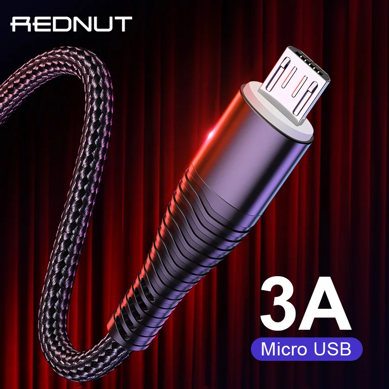 Кабель Micro USB REDNUT 1 м 3 А нейлоновое быстрое зарядное устройство провод Microusb для