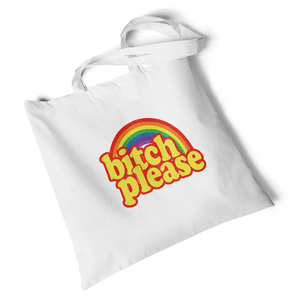 

Focal20 Streetwear Rainbow Print White Canvas Bag Environmental Reusable Handbag Storage Foldable Large Travel Bag Shoulder Bag