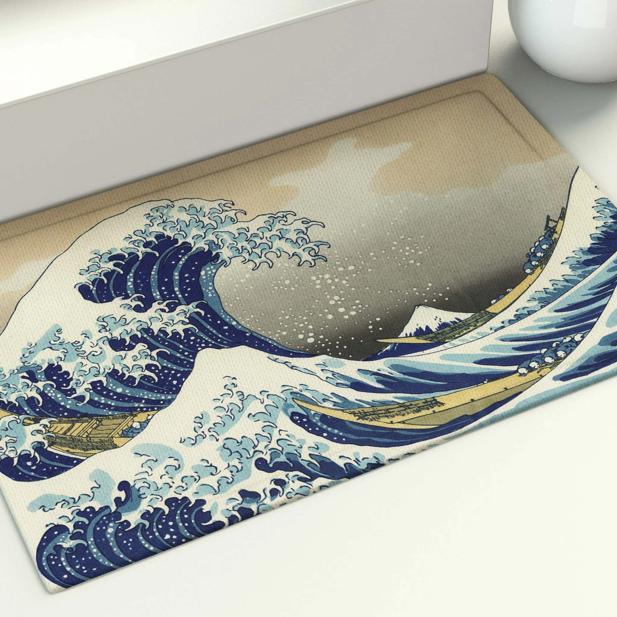 Напольный коврик Kanagawa с волнистым морем в японском стиле водяным принтом входной