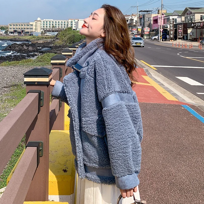 

Casual Plus Size New Lamb Wool Coat Female Korean harajuku Loose Faux Fur Jackets Winter Clothes Motorcycle Jacket Women Tops