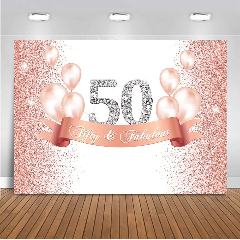 Mocsicka Fifty Birthday Party Backdrop 50th and Fabulouse Backdrops Sweet Rose Gold and Pink Dots Background for Adult Woman
