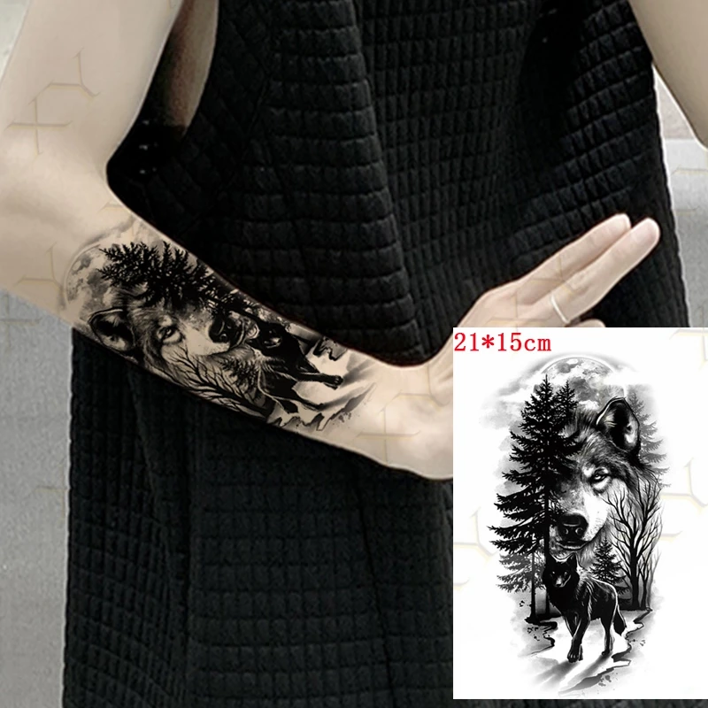 

Waterproof Temporary Tattoo Sticker Black Forest Wolf Flash Tattos Flying Bird Flower Body Art Arm Fake Tatoo Women Men