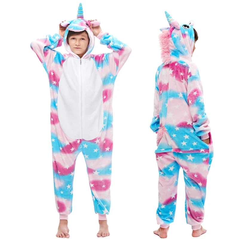 Color star unicorn Kigurumi/Пижама с единорогом; комбинезон с животными для детей; одежда для сна для мальчиков и девочек; детская пижама с рисунком единорога; зимний комбинезон - Цвет: Color star unicorn