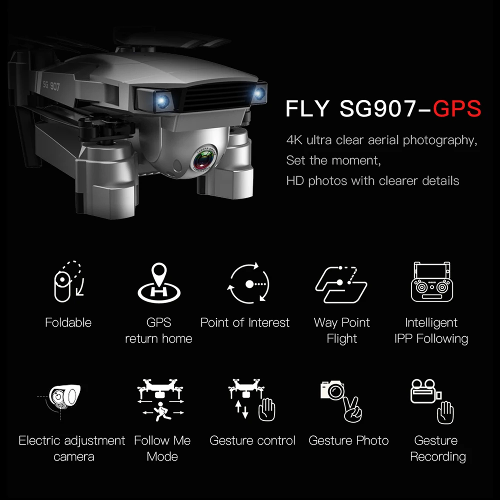 Складной GPS Дрон 4K HD Двойная камера Широкоугольный WIFI FPV RC Квадрокоптер складной