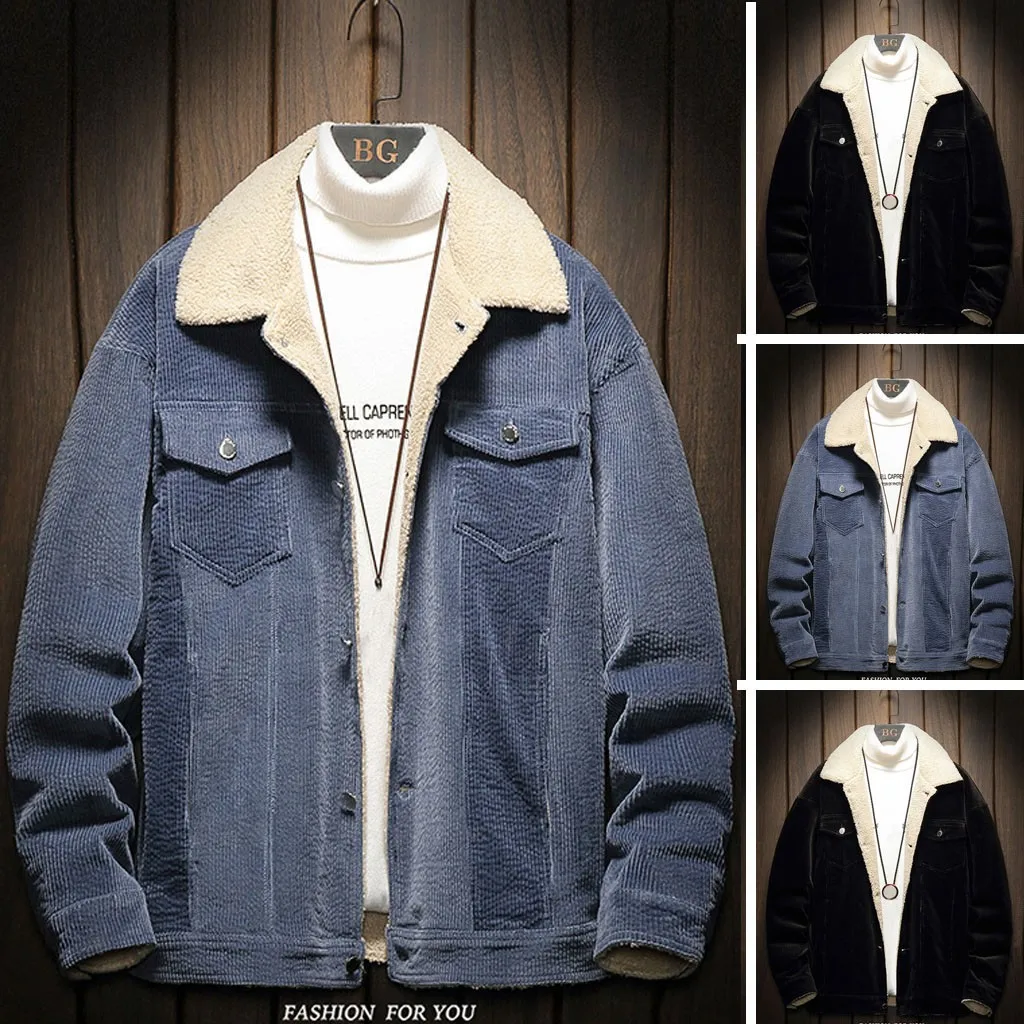 Мужская Стильная Вельветовая однотонная теплая Повседневная куртка с длинным