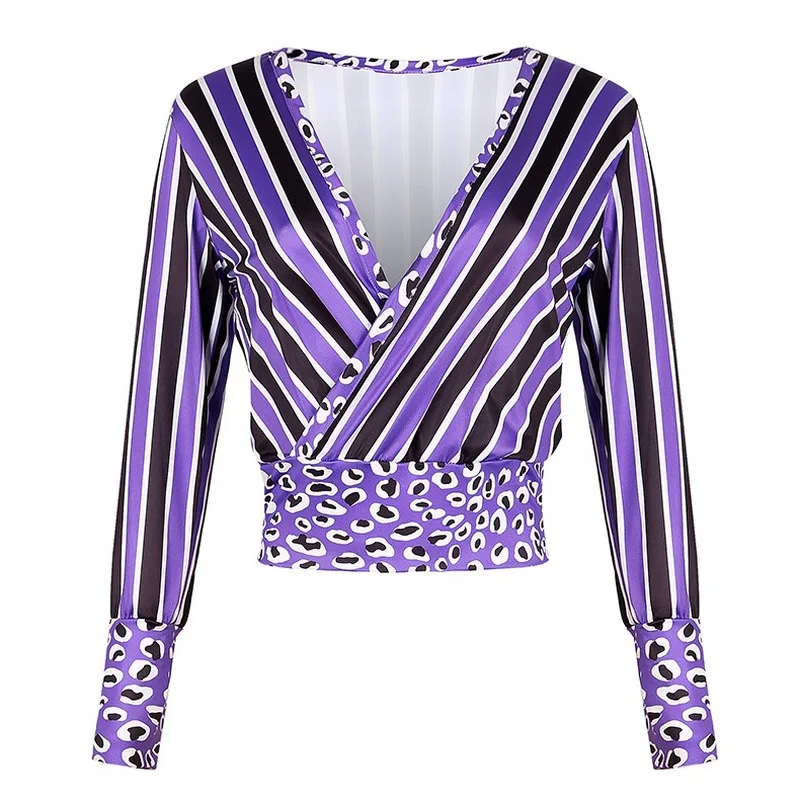 

Women's New Style for Autumn and Winter European and American Sexy Deep V Cross Printed Top Woman Tshirts Goth