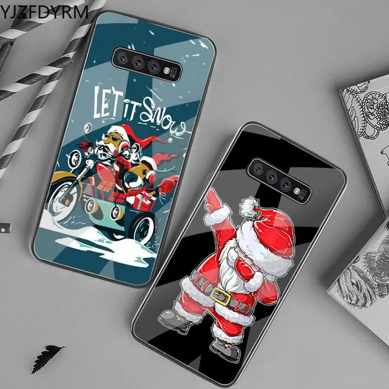 

YJZFDYRM Creative Christmas Phone Case Tempered Glass For Samsung S20 Plus S7 S8 S9 S10 Plus Note 8 9 10 Plus