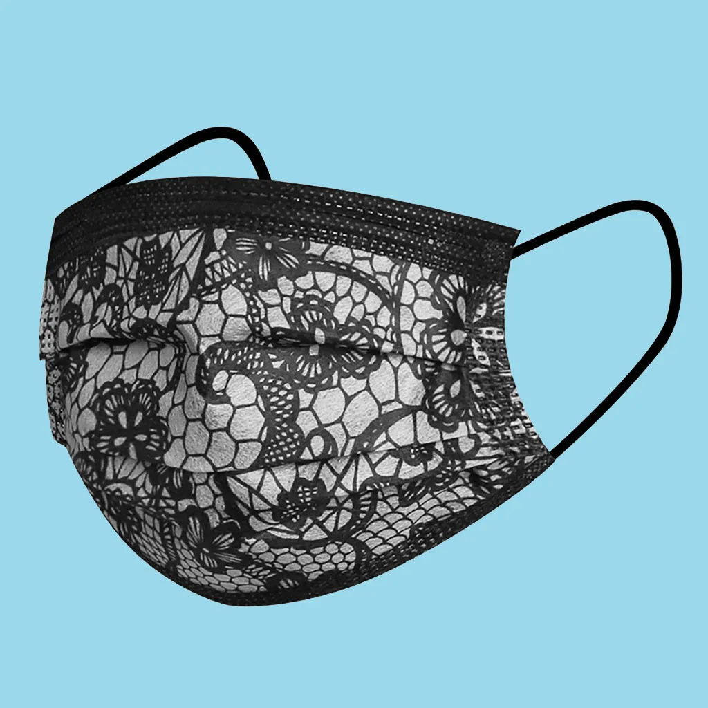Маска кружевная антипылевая для взрослых одноразовая с 3 слоями фильтров и