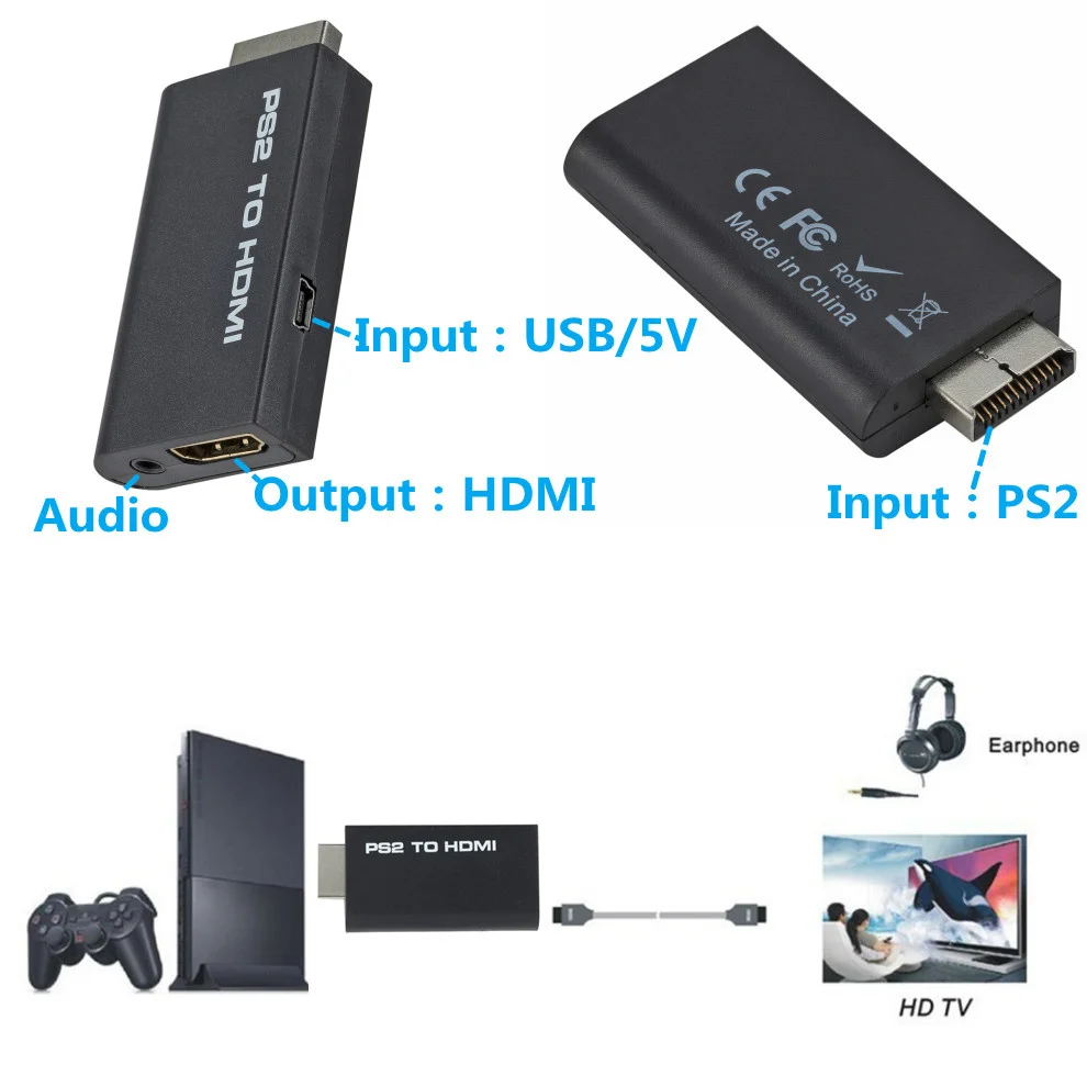 Адаптер LccKaa для PS2-HDMI 480i/480p/576i аудио-и видеоконвертер с аудиовыходом 3 5 мм