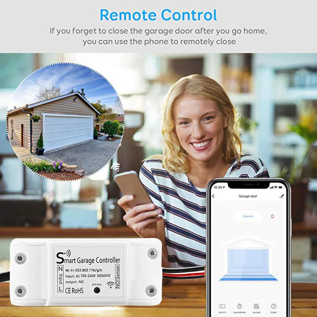 

Smart WiFi Garage Door Opener Remote Controller App Control Timer/Schedule Garage Controller EU/US/UK Plug