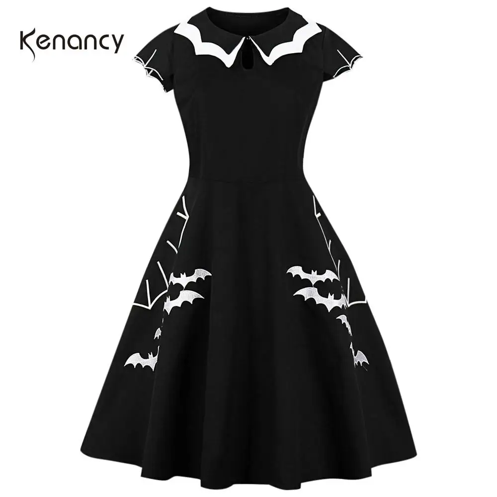 Женское винтажное платье Kenancy черное с вышивкой летучей мыши на Хэллоуин большие