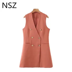 Женский двубортный блейзер без рукавов NSZ, модный элегантный жилет для офиса, осень