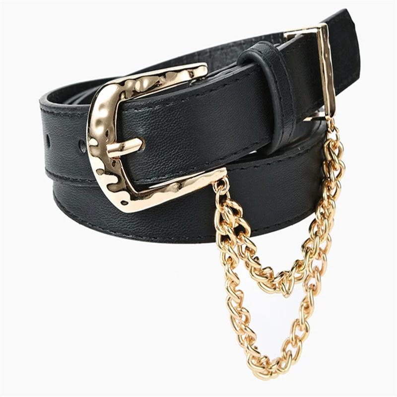 

Direct Selling Creative Single Product Pin Buckle Inlaid Chain Belt Ladies Fashion D-Shaped Solid Color Jeans Decorative Belt