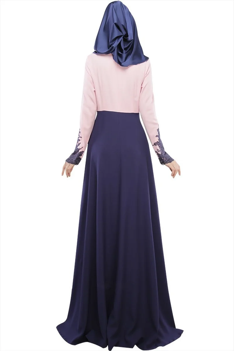 

New color matching Muslim dress with single cuff lace fashion Hui nationality dress dress women 2021