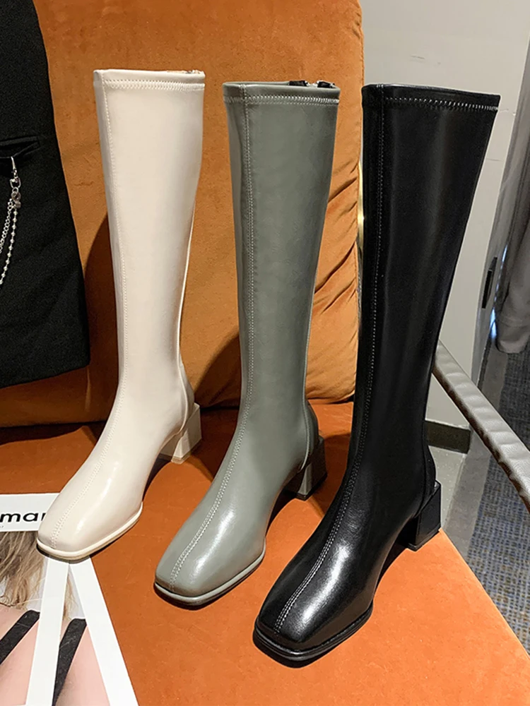 

Женские резиновые туфли сапоги на плоской подошве на платформе, зимняя обувь на молнии, сексуальные высокие сапоги до бедра на высоком кабл...