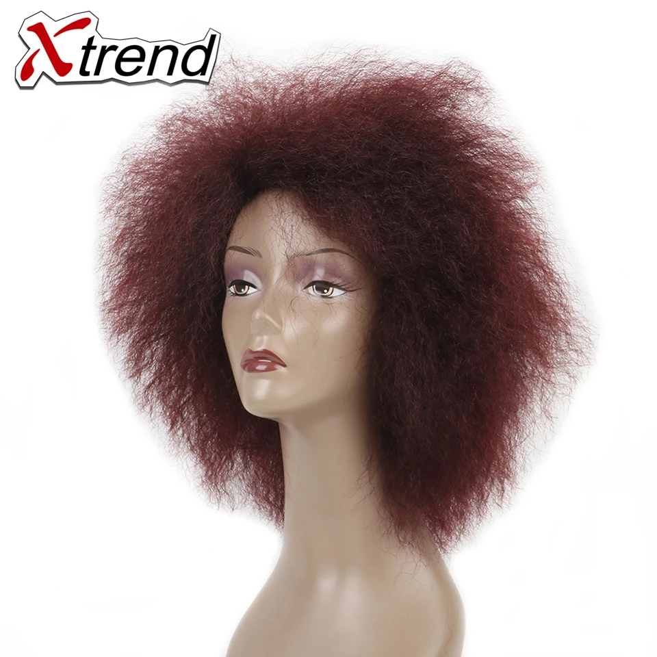 Xtrend короткий синтетический афро кудрявый парик для африканских женщин пушистые волосы черный коричневый Регулируемый высокотемпературный волокно