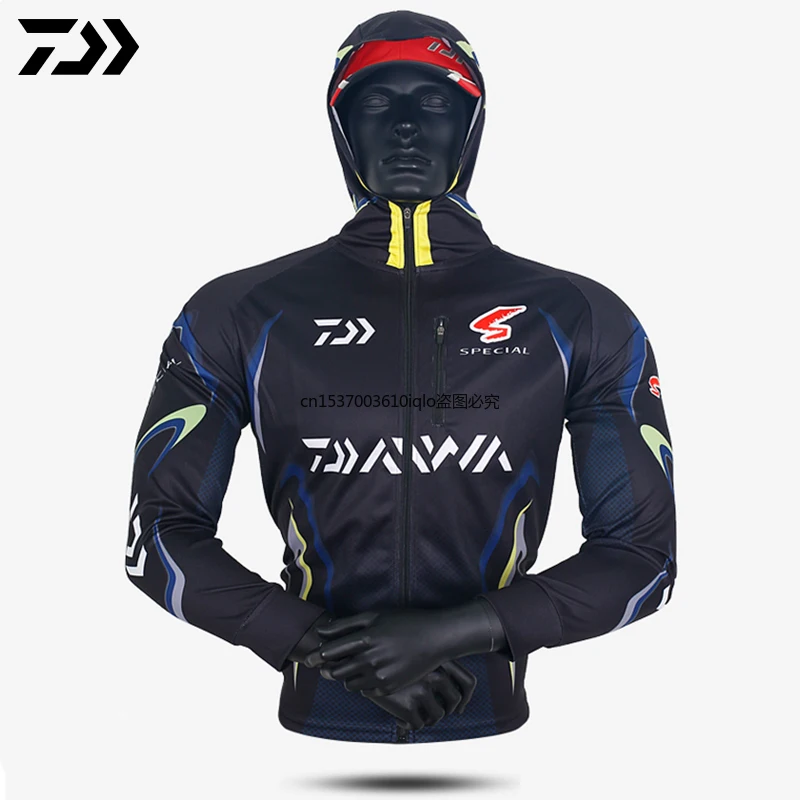 

Daiwa Summer Fishing Hooded Men Breathable Sun Protection Fishing Jersey Outdoor Anti-UV Quick Drying Sunscreen Fishing Shirts