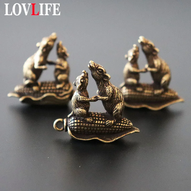 Винтажный медный брелок для ключей в виде мыши кукурузы кольцо подвеска