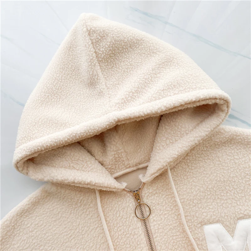 

2021 Spring Autumn Winter Warm Lambswool Oversized Hoodies Women Korean Style Long Sleeve Female Sweatshirt With Hood Polerones