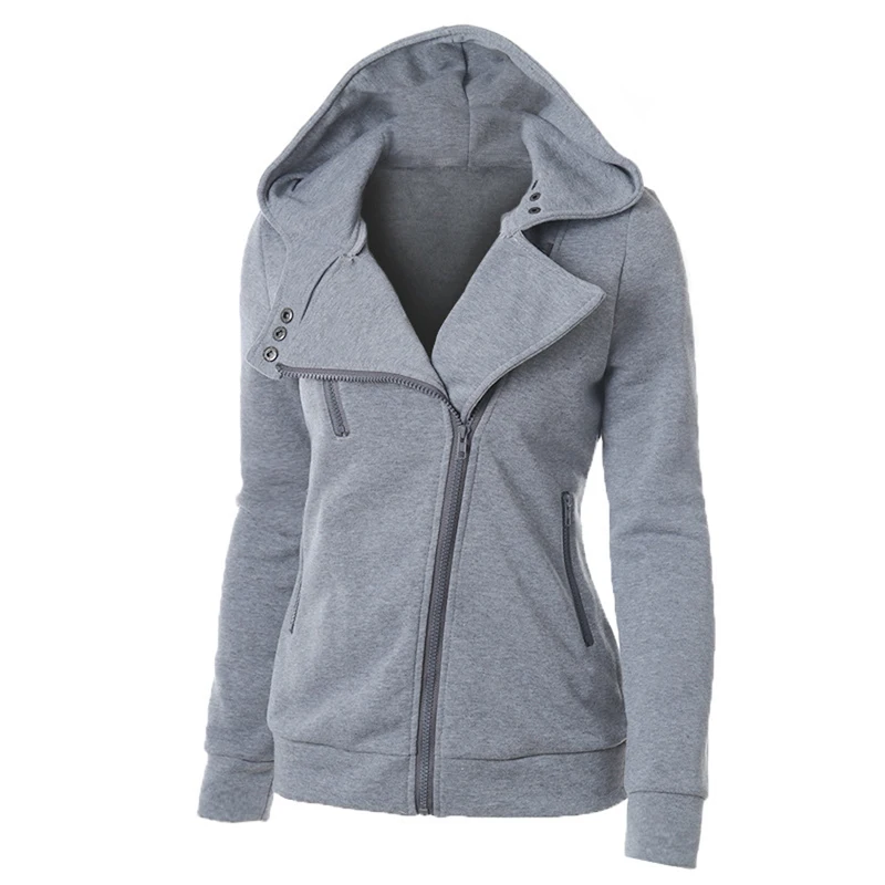 

Autumn Jacket Woman Winter Lapel Zipper Outerwear Oblique Zip Winter Jacket Female Solid Color Hooded Sweatershirt Jacket