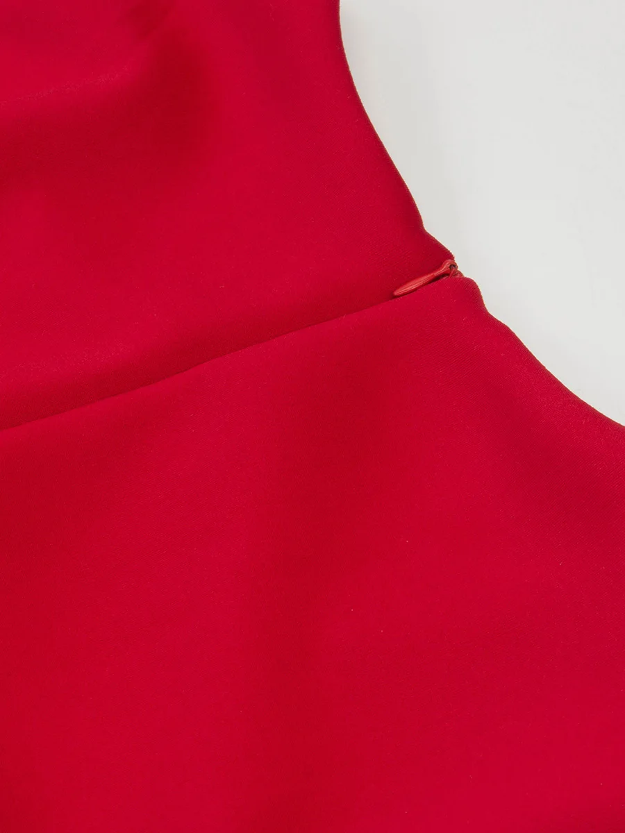 

Elegant Female Party Dresses Vintage Office Lady Dress Women Red Soild Color Dress Clearance Sale