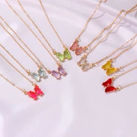 ins wind glass crystal butterfly necklace korea super fairy fantasy transparent color glass butterfly clavicle chain necklace