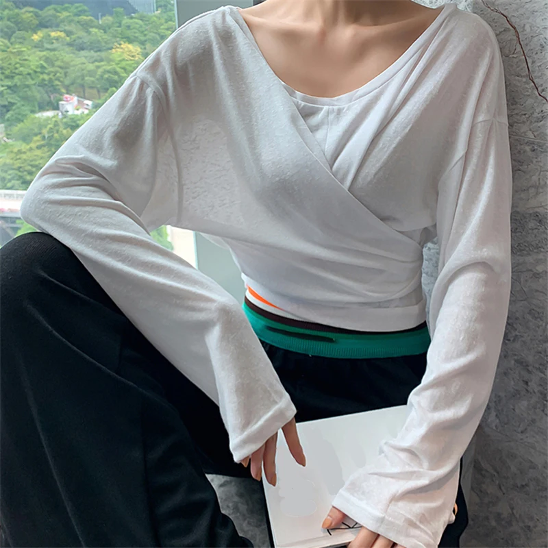 Шикарные Модные женские топы на шнуровке футболки однотонные с коротким рукавом