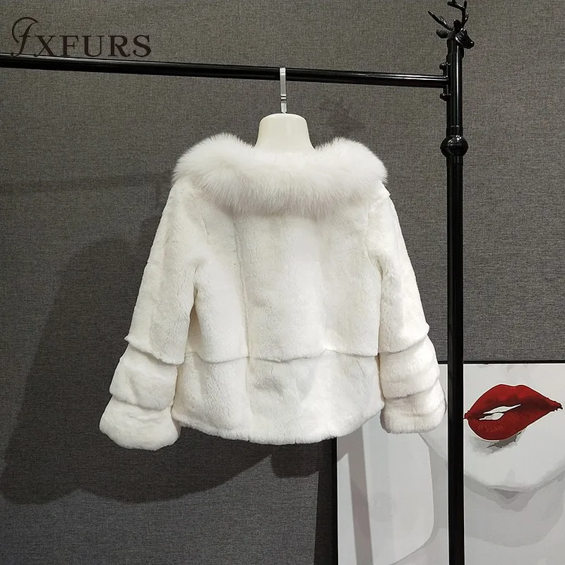 2020 New Women Winter Rex Rabbit Fur Jackets Short Lady's Warm Real Fur Coats Fox Fur Collars Whole SKin Fur Clothings Outwear