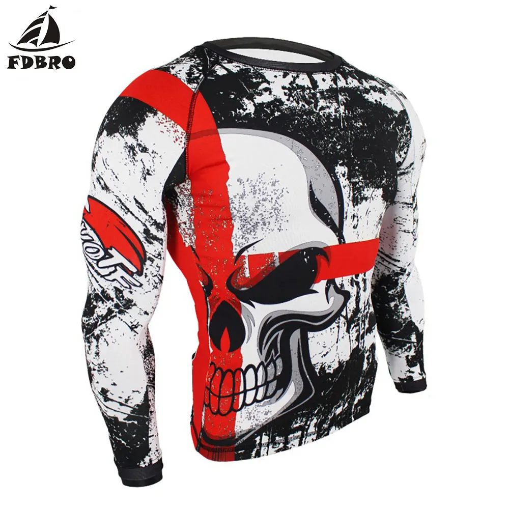 FDBRO2019 брюки Муай Тай ММА Fightwear Боксерский набор компрессионный Джерси+ брюки череп Рашгард кикбоксинг плотные Длинные футболки