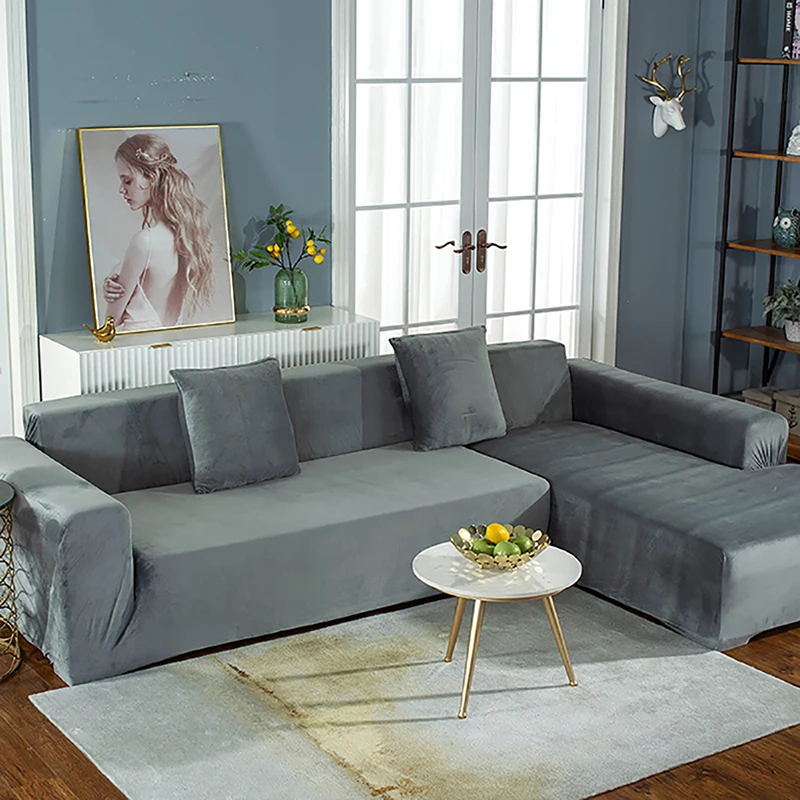 

Sofa cover Pure color plush stretch sofa cover Elastic sofa cover L-shaped or ordinary living room sofa cover 1/2/3/4 seat