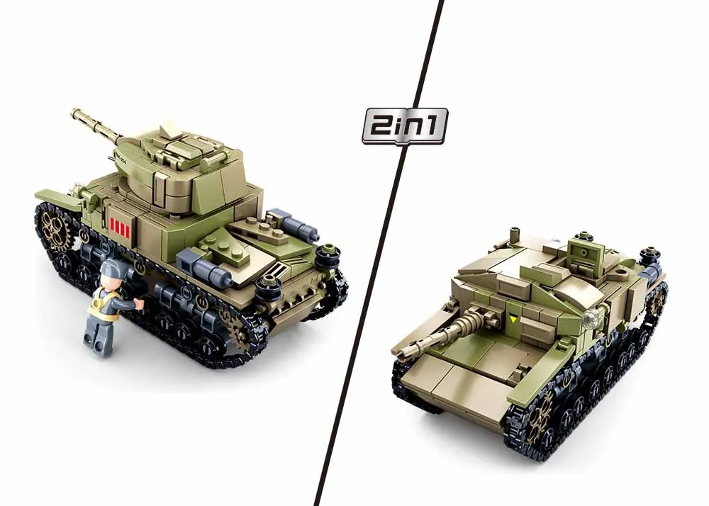 Строительные блоки Sluban 2 в 1 Вторая мировая война 463 шт. M13/40 средний танк военная