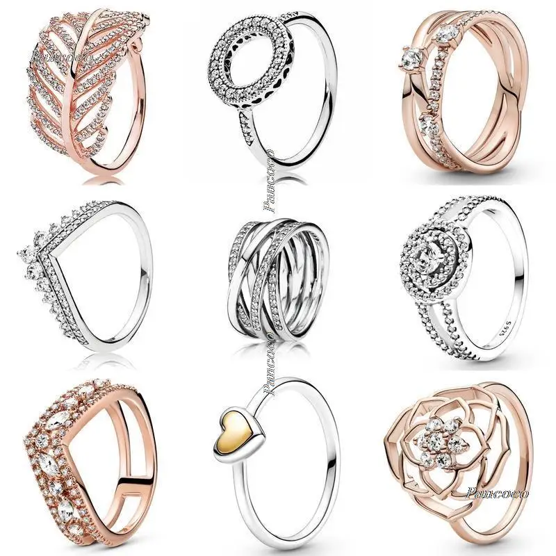 

Original 925 Sterling Silver Shimmering Light As A Feather Double Halo Domed Golden Heart Ring For Women Gift Fashion Jewelry