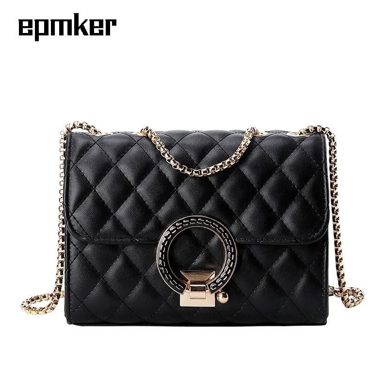 EPMKER Fashionable Purses and Handbags Diamond Lattice Crossbody Bags Chains Shoulder Bags Round Lock Ladie's Bags Cute Side Bag