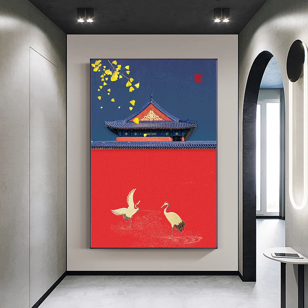 

Chinese Style Vintage Beautiful Forbidden City Poster Red Wall Court Pictures For Living Room Study Aisle Home Decor Unstretched