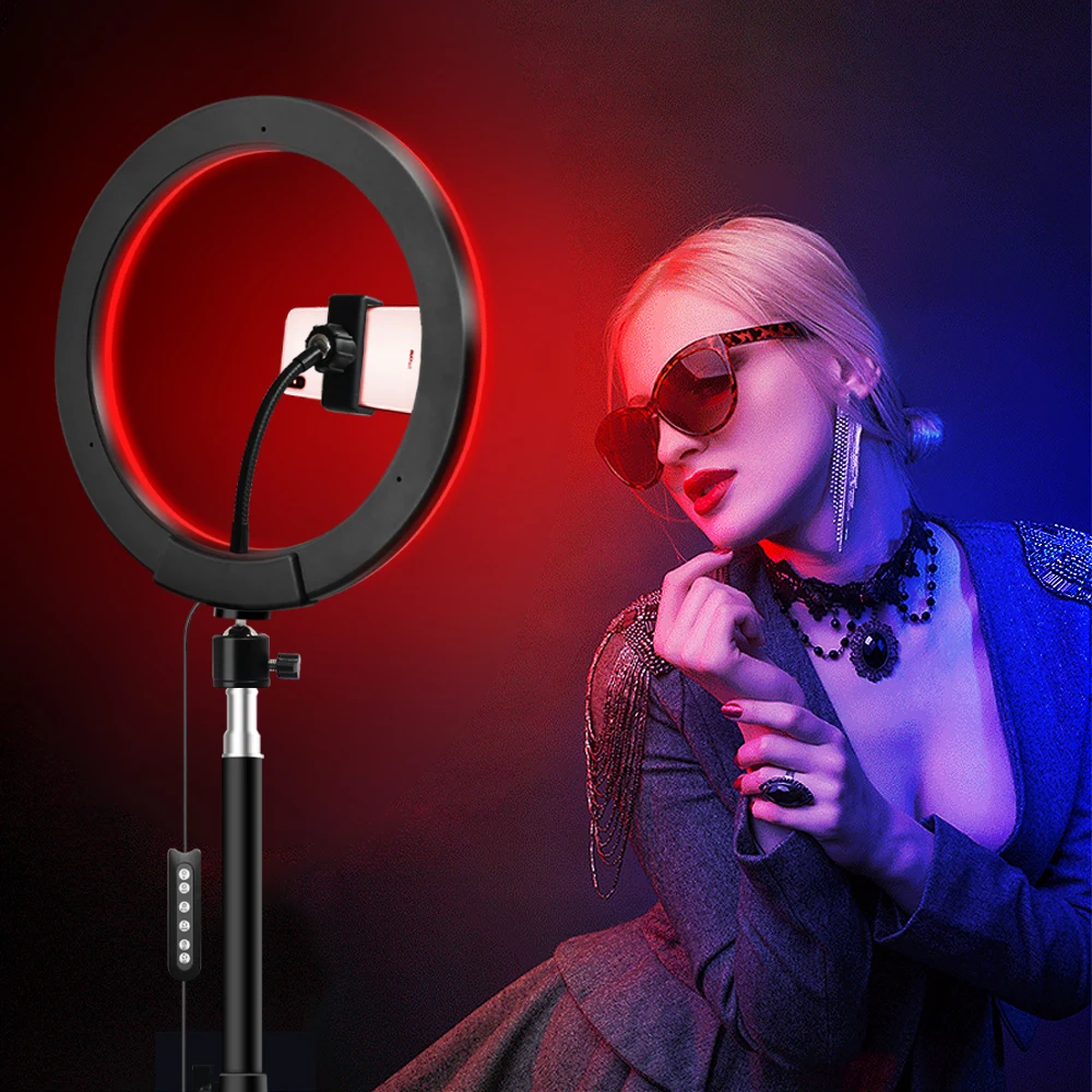 

Dimmable Colorful Discoloration/Disco Flash/Makeup Mirror Light with One Tripod Stand & Cell Phone Holder,for YouTube Video,Live