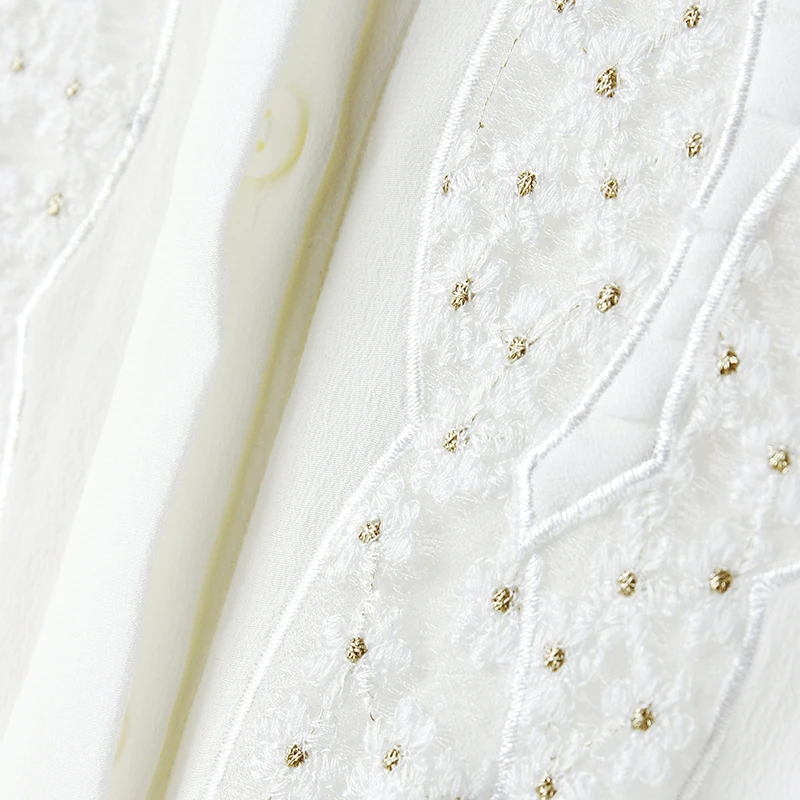 

Natural Real Silk Women White Shirt Elegant Turn-down Collar Long Sleeve Embroidery Office Lady Solid Blouse Spring Autumn Tops