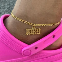 anklet bracelet year number anklets for women boho jewelry cuban link stainless steel foot chain old english font anklet