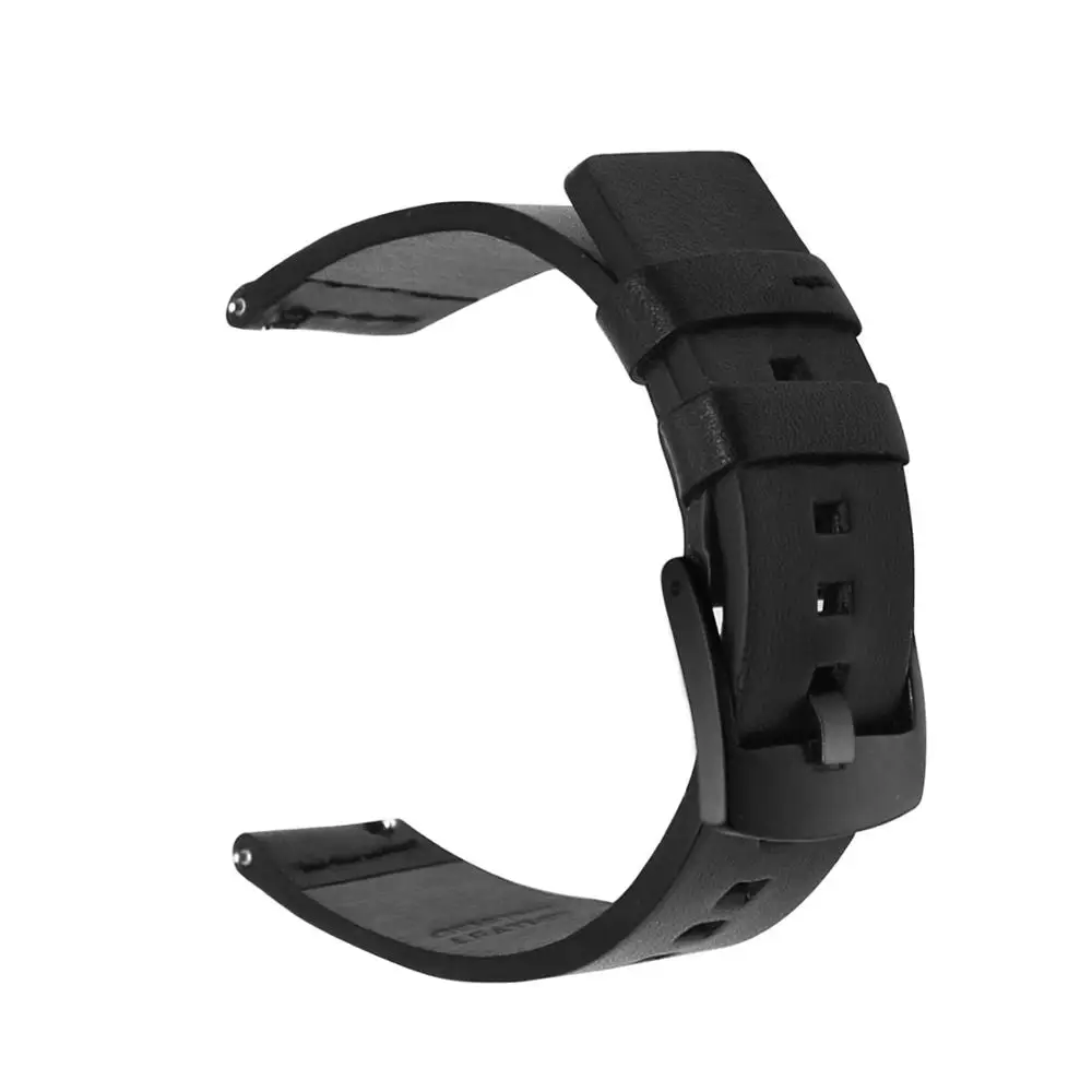 Black Настоящий классический кожаный ремешок для Xiaomi Huami Amazfit Bip 20 мм 22 мм для samsung Galaxy watch носимый браслет для наручных часов - Band Color: Black