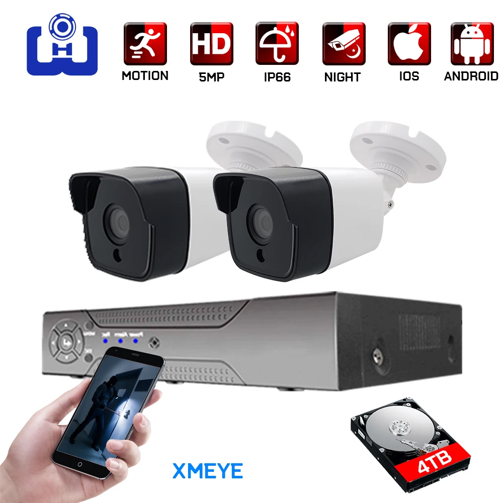 2 канальный HD 5 мегапиксельная камера видеонаблюдения система домашнего комплект