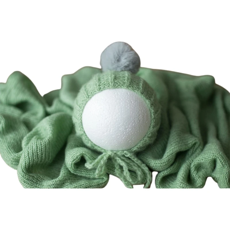 

2Pcs Baby Wool Ball Hat Knitted Wrap Blanket Set Newborn Infants Photo Shooting Photography Props
