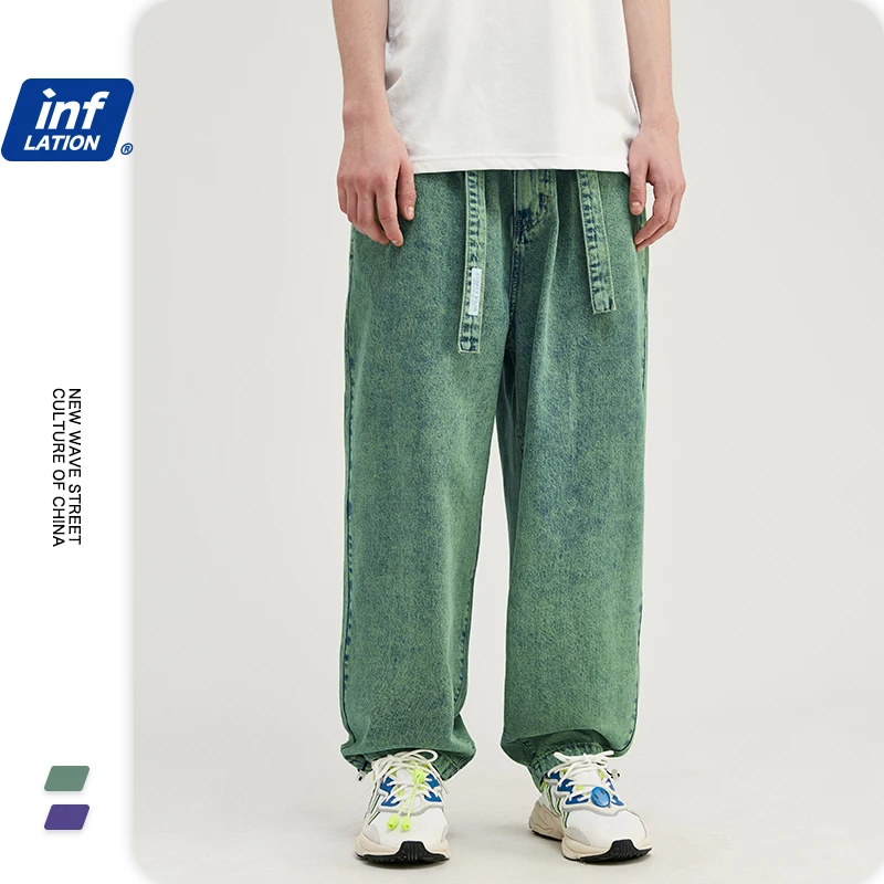 Джинсы INFLATION 2020 мужские повседневные свободные прямые серый фиолетовый цвет