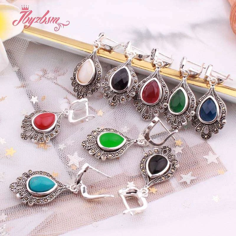 

8x12mm Drop Agates Crystal Shell Coral Stone Beads Jewelry Earring For Woman Christmas Gift Fashion Dangle Huggie Earring 1 Pair