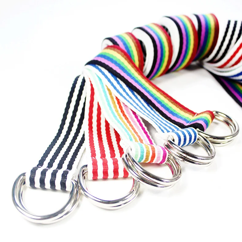 

Hot Sale New Trendy Rainbow Colors Exquisite Waist Belt For Women Lady Pretty Canvas Thin Skinny Waist Belt Pinstripe