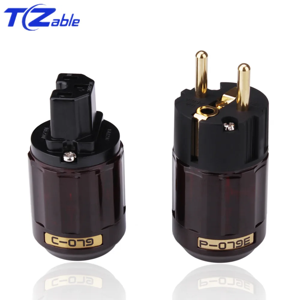 Hi-Fi к электрической вилке C-079 P-079e Schuko ЕВРОПА ЕС Мощность штекер 24k позолоченные IEC