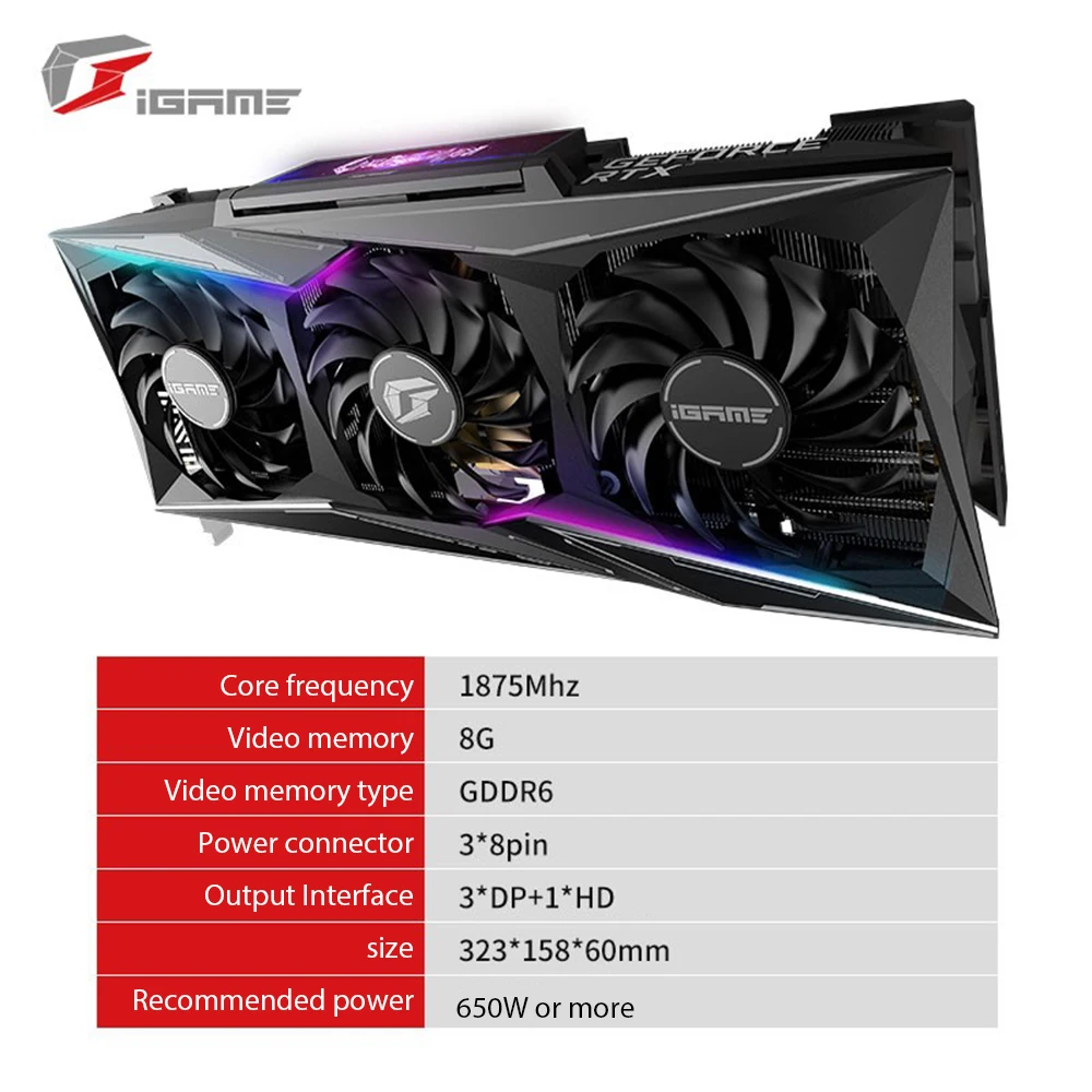 

Full New Colorful Graphics Card GPU iGame for GeForce RTX 3070 Vulcan OC 8G 1725-1875Mhz GDDR6 256Bit DP*3 Gaming Graphics Card